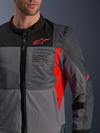 Alpinestars ST-2 Air Jacket in Gray and Red, a men's textile motorcycle jacket with breathable mesh panels.