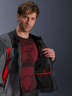 Alpinestars ST-2 Air Jacket, Men's Adventure Motorcycle Jacket, Gray and Red, unzipped showing internal mesh lining and pocket.