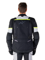 Alpinestars Bogota' Pro Drystar® Jacket, black and yellow fluo adventure touring motorcycle jacket, rear view.