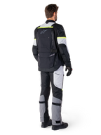 Alpinestars Bogota' Pro Drystar® Jacket, Men's Textile Adventure Touring Jacket, Black and Ice Gray, Yellow Fluo, Rear View.
