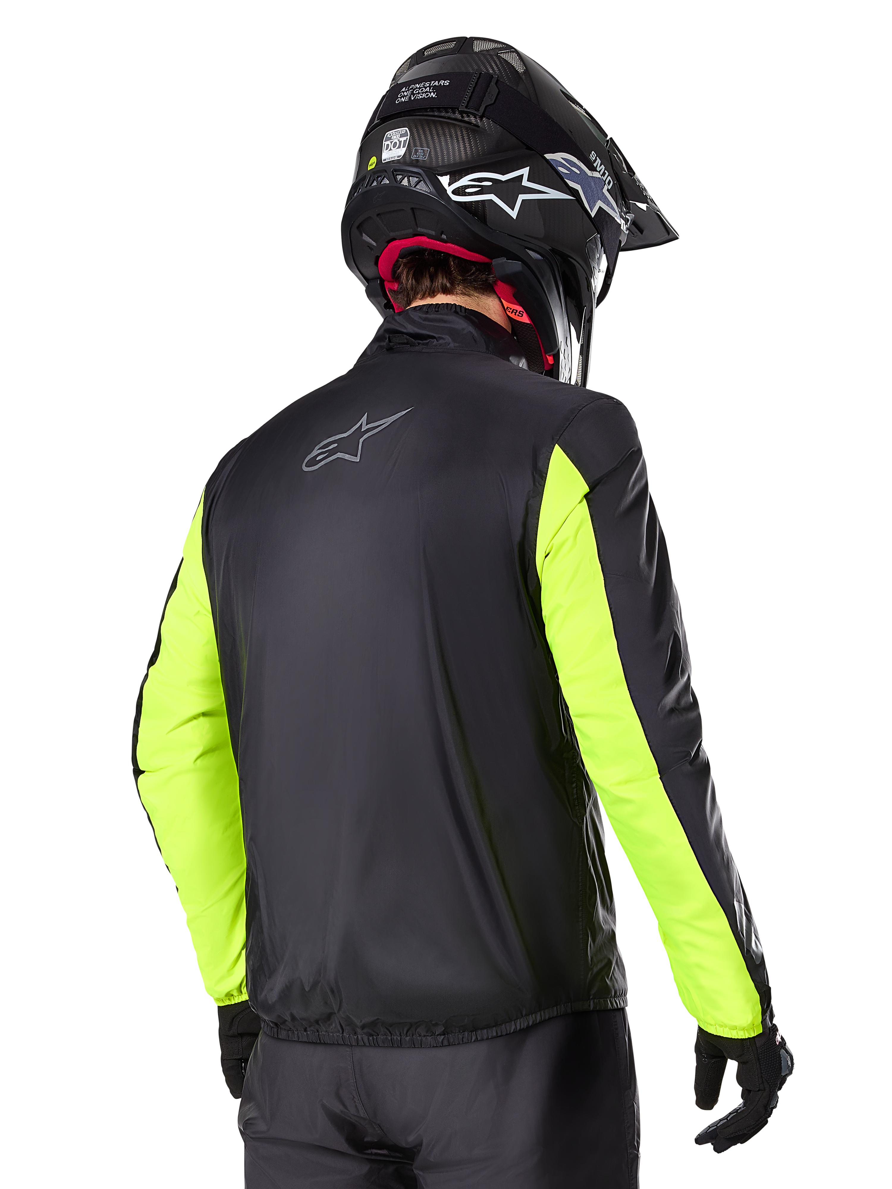 Alpinestars Bogotá Pro Drystar® Jacket, men's textile adventure touring jacket in black and yellow fluo, rear view.