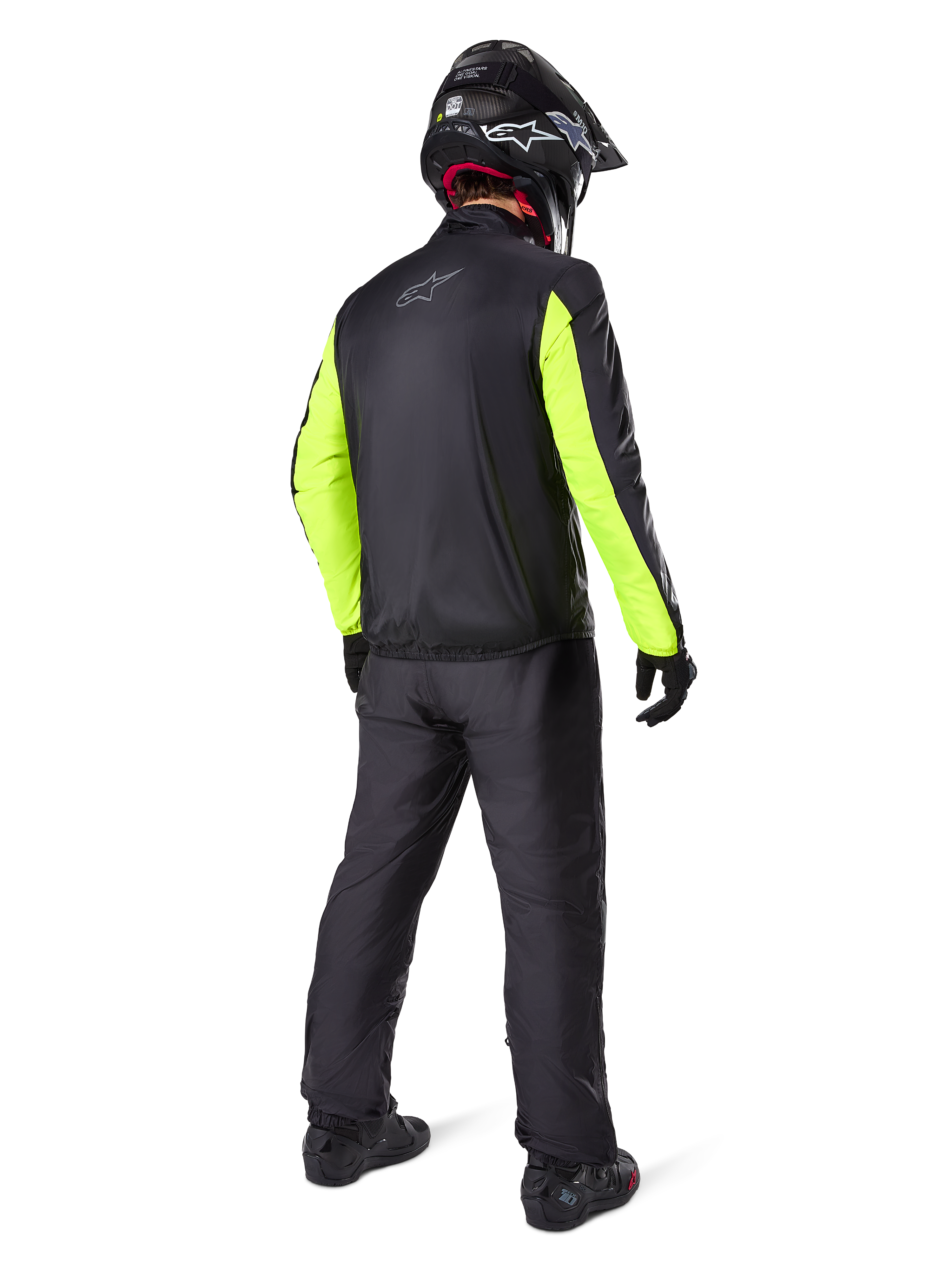 Alpinestars Bogota' Pro Drystar Jacket, men's adventure touring motorcycle jacket in Black and Yellow Fluo, rear view.