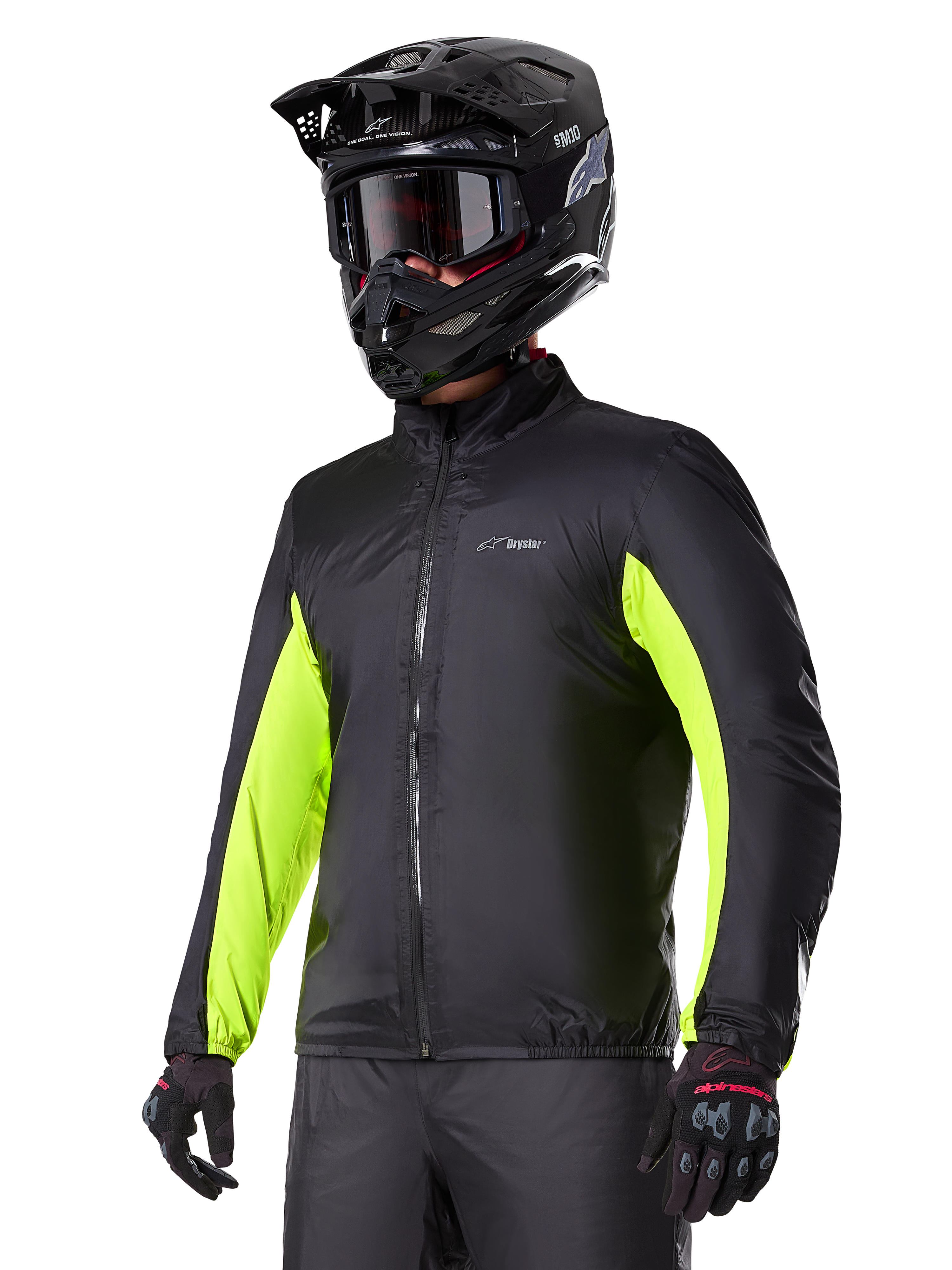 Alpinestars Bogota' Pro Drystar® Jacket waterproof liner, black and yellow fluo, adventure motorcycle touring apparel.