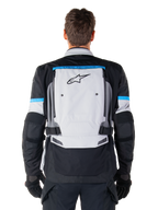 Alpinestars Bogota' Pro Drystar® Jacket, an adventure touring motorcycle jacket in Ice Gray and Black, back view.