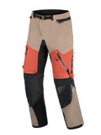 Alpinestars Harok Pro Drystar® XF Laminated Pants, adventure motorcycle pants in walnut rust and black, featuring front zippered thigh vents, black knee reinforcements, and an adjustable waist with a magnetic buckle