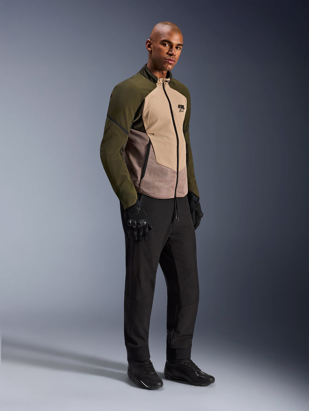 Alpinestars Aeroshell Airflow Jacket in Forest Sand, a Men's lightweight ventilated stretch softshell motorcycle jacket.