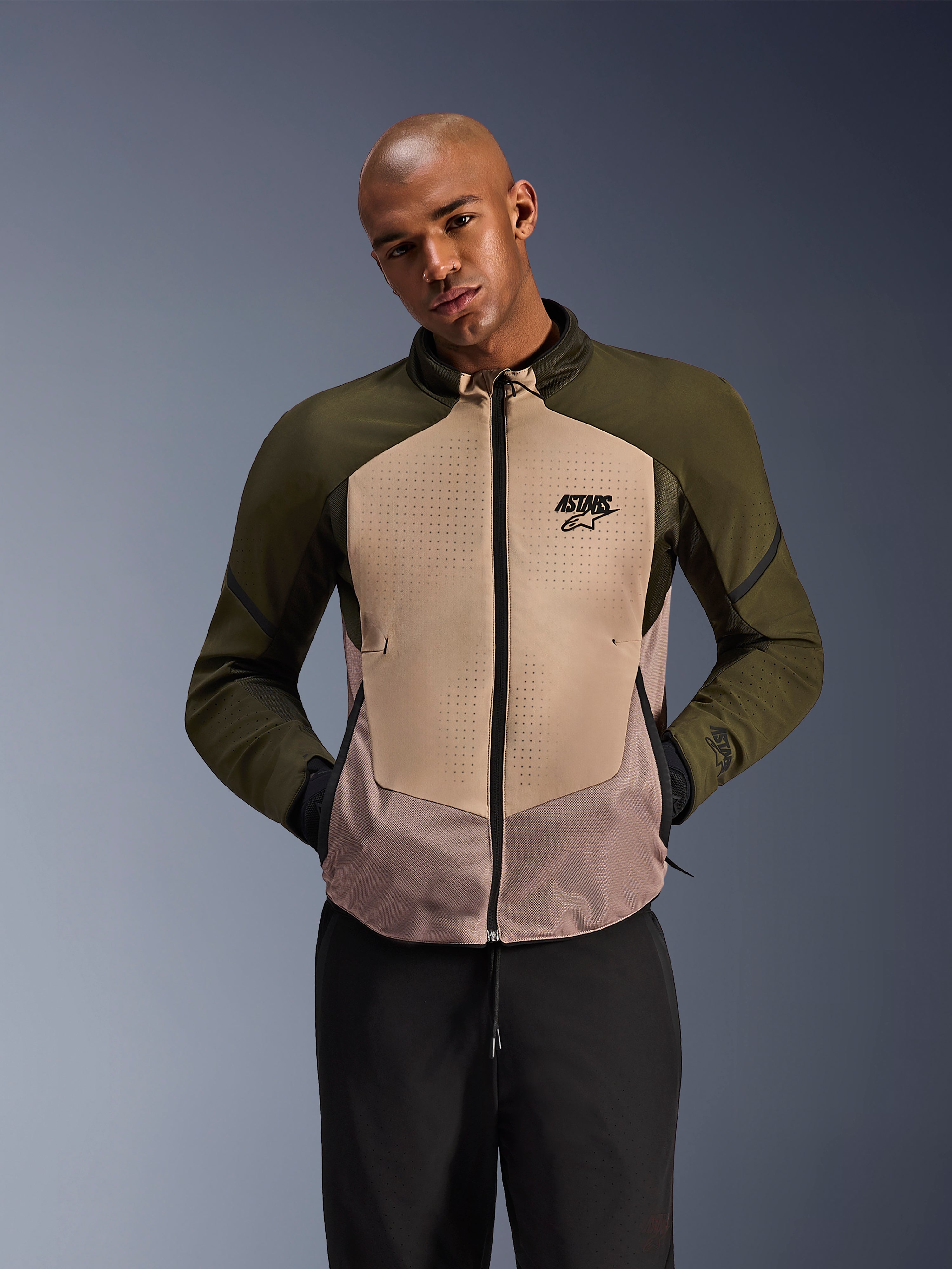 Alpinestars Aeroshell Airflow Jacket, Men's Motorcycle Sport Jacket, Forest Sand Green and Tan, Perforated Softshell.