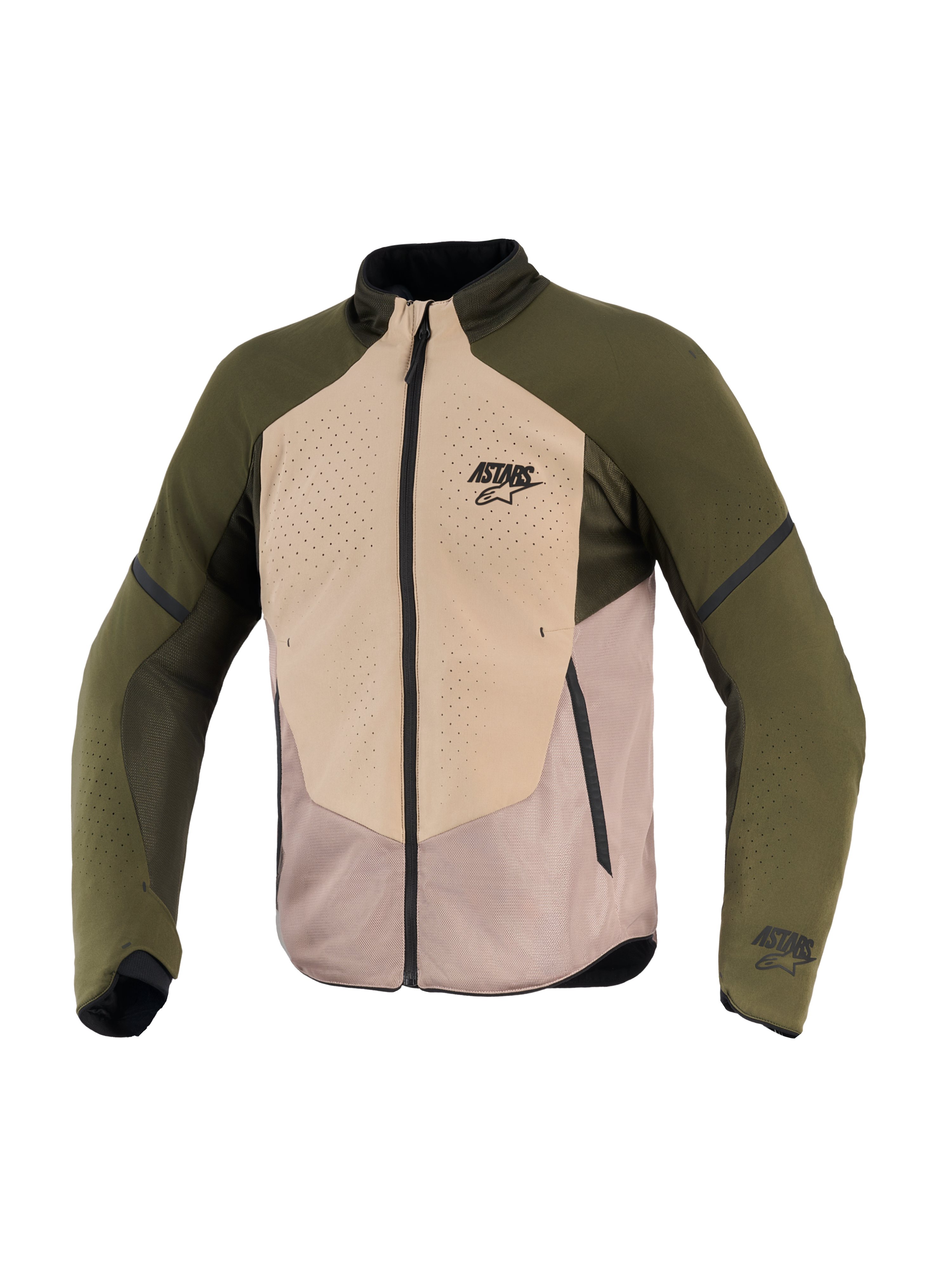 Alpinestars Aeroshell Airflow Jacket, Men's Motorcycle Racing Jacket, Forest Sand, breathable mesh and softshell panels.