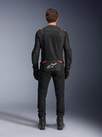 Alpinestars T-SPS Air V2 Jacket, men's road motorcycle jacket, black and red fluo, rear view with textile mesh panels.
