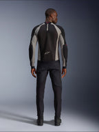 Alpinestars Troop-Air Jacket, Black Ash Gray and Bright Red motorcycle jacket, rear view on male model, lightweight mesh construction for ventilation, Alpinestars branding on collar and lower back, paired with black riding pants