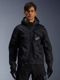 Alpinestars Mogress Air Jacket, urban motorcycle textile jacket for men in Black and Lime Punch with a utility hood.