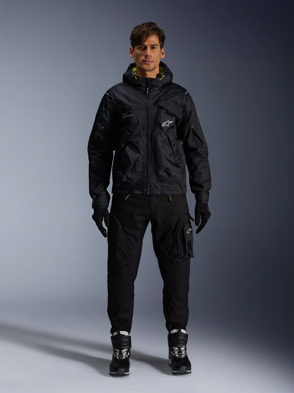 Alpinestars Mogress Air Jacket, Urban Motorcycle Jacket, Man, Black and Lime Punch, Textile, Hooded and Ventilated.