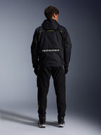 Alpinestars Mogress Air Jacket, black and lime punch textile urban motorcycle jacket, back view with white branding.