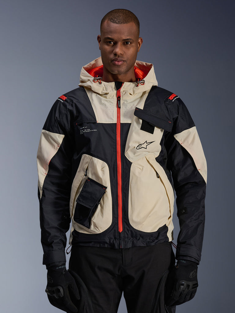 Alpinestars Mogress Air Jacket, urban textile motorcycle jacket for men, Black and Almond with Hot Orange.