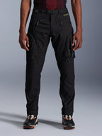 Alpinestars Acteon Pants, Black Urban Motorcycle Pants, tapered regular fit featuring side cargo pockets with reverse coil zippers, integrated waist belt and yellow branding, protective textile riding gear