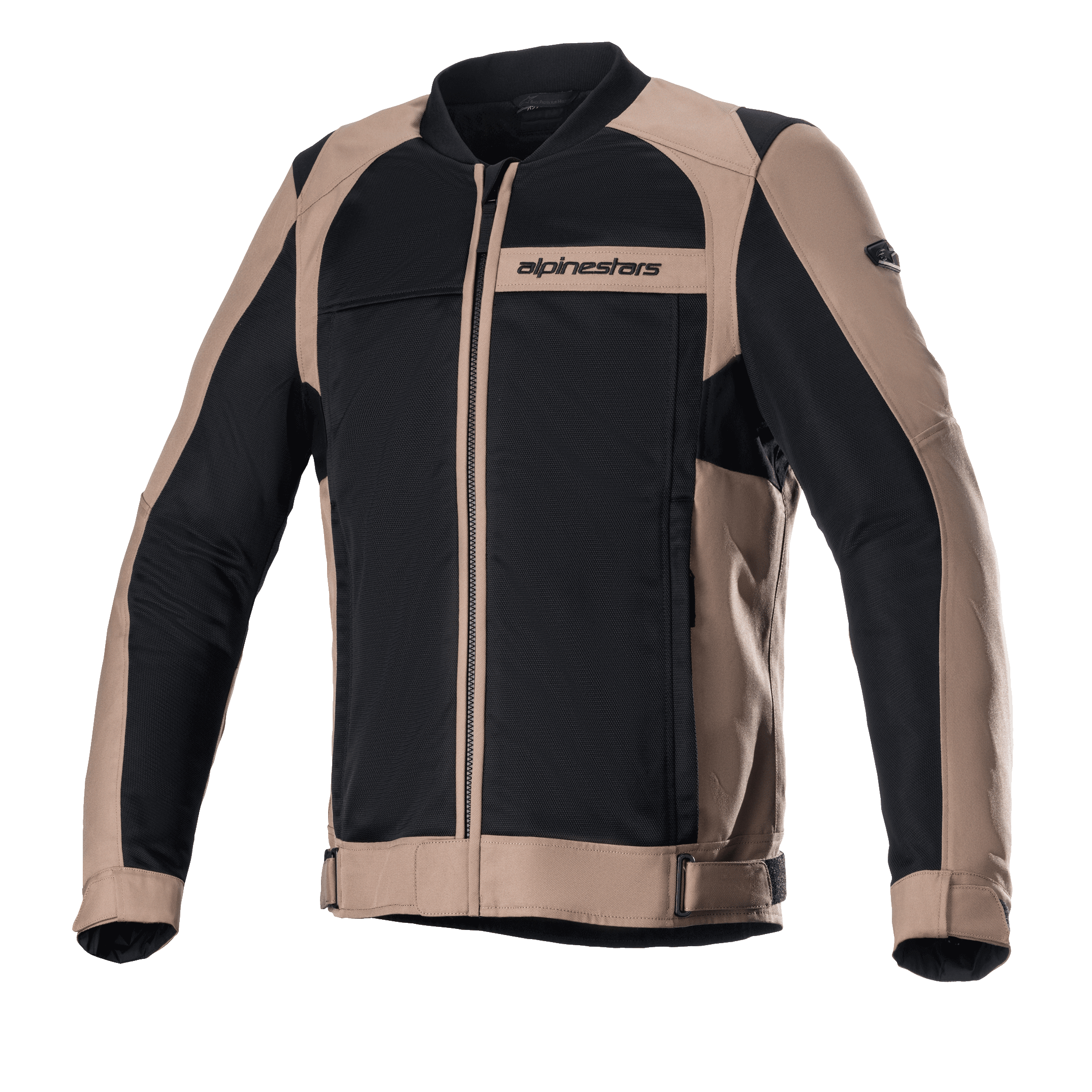 Alpinestars Luc V2 Air Jacket, Motorcycle Riding Jacket, Gobi Brown and Black, bomber-style design with mesh panels, front zipper, ribbed collar, adjustable waist straps and cuffs, sporty urban design for motorcycle riding