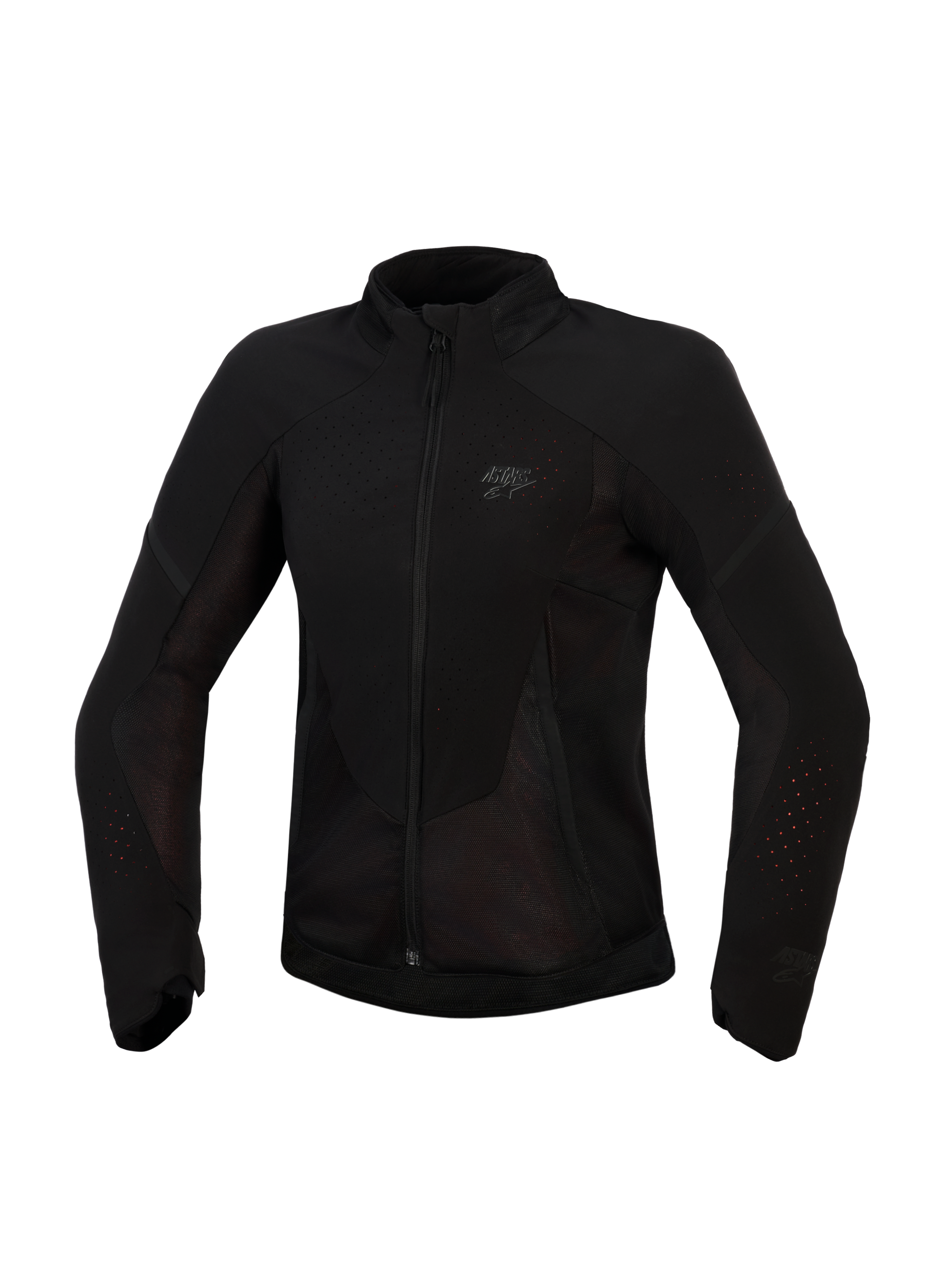 Alpinestars Stella Aeroshell Airflow Jacket, Women's Motorcycle Jacket, Black Anthracite, front view, lightweight textile with laser-perforated ventilation and mesh panels, subtle chest logo, ergonomic sport-cut design