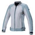 Alpinestars Eloise V2 Women's Air Jacket, Motorcycle Jacket, Sage and Dark Gray, bomber-style design with extensive mesh panels, adjustable waist and cuff straps, high collar, front zipper, breathable construction for warm-weather riding