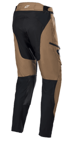 Alpinestars Venture XT Pants In Boot, Adventure Touring Pants, Camel Black, rear three-quarter view showing black reinforced panels on the seat and inner lower legs, tan textile main shell with a white star logo on the waistband, designed for dual-sport and off-road riding.
