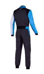 Alpinestars KMX-9 V3 Graphic 2 Men's Karting Suit in black and cyan, rear view with FIA 8877-2022 certification.