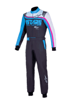 Alpinestars KMX-9 V3 Graphic 2 Suit, Karting Suit, Black and Cyan with fuchsia accents, dual-layer construction
