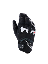 Alpinestars SP-R Tech Gloves, Motorcycle Racing Gloves, Black with White and Red Accents, Reinforced Knuckle Protection, Textured Surface with Padded Fingers, Velcro Wrist Strap, Modern Sporty Design