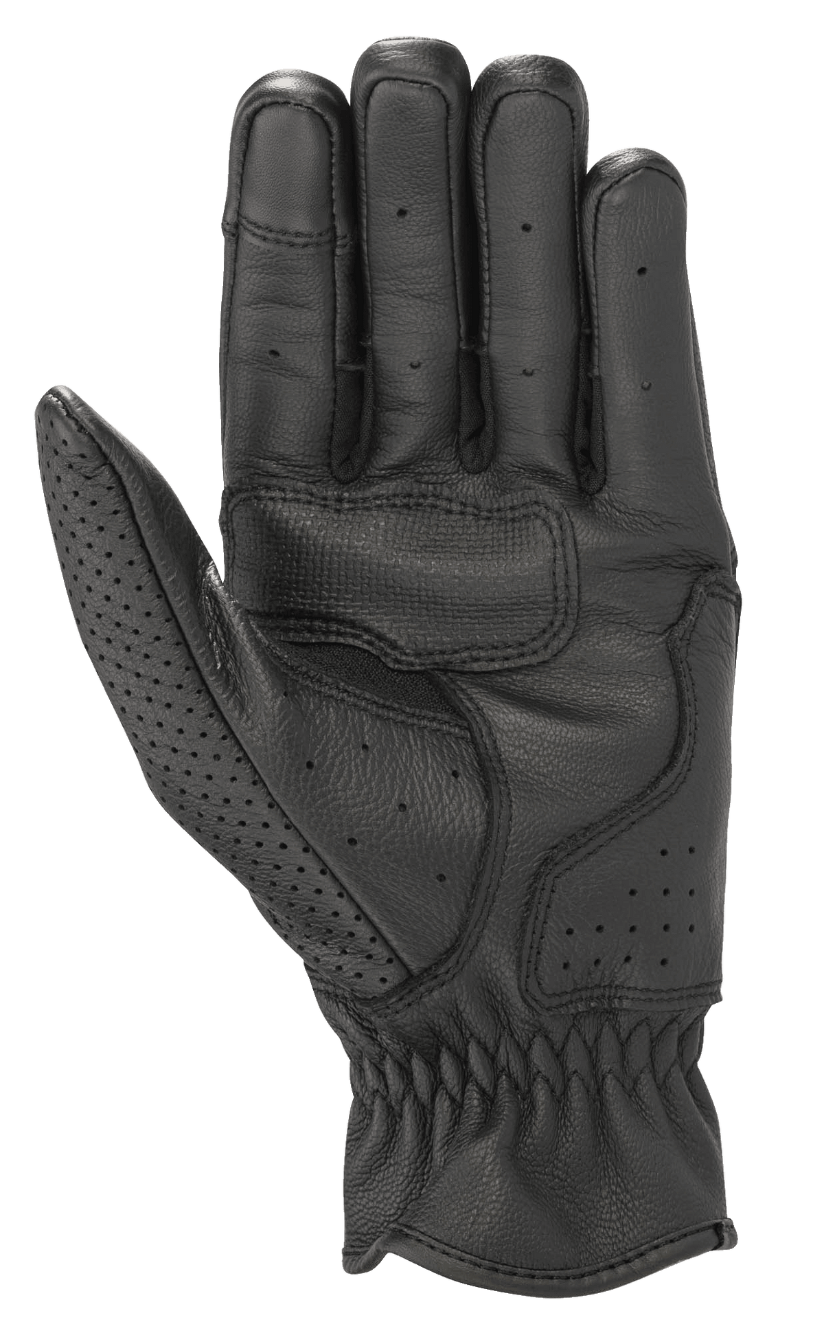 Alpinestars Rayburn V2 Leather Gloves, Black, Palm View, premium leather construction with palm reinforcement for grip, localized perforations on fingers and thumb, heritage-inspired urban motorcycle gloves