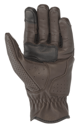 Alpinestars Rayburn V2 Leather Gloves, Tobacco Brown, Palm View, premium leather construction with localized perforations, reinforced palm for grip, and touchscreen-compatible fingertip, heritage-inspired urban motorcycle gear