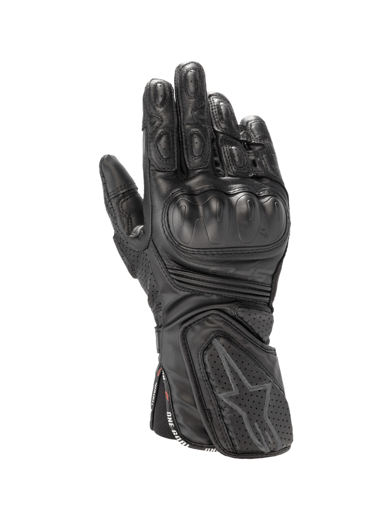 Alpinestars Stella SP-8 V3 Women's Motorcycle Racing Gloves in black leather with molded hard knuckle protection.