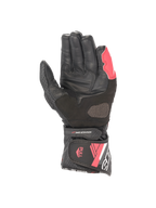 Alpinestars Stella SP-8 V3 Women's Racing Gloves, Black and Diva Pink, leather palm view with secure hook and loop cuff.