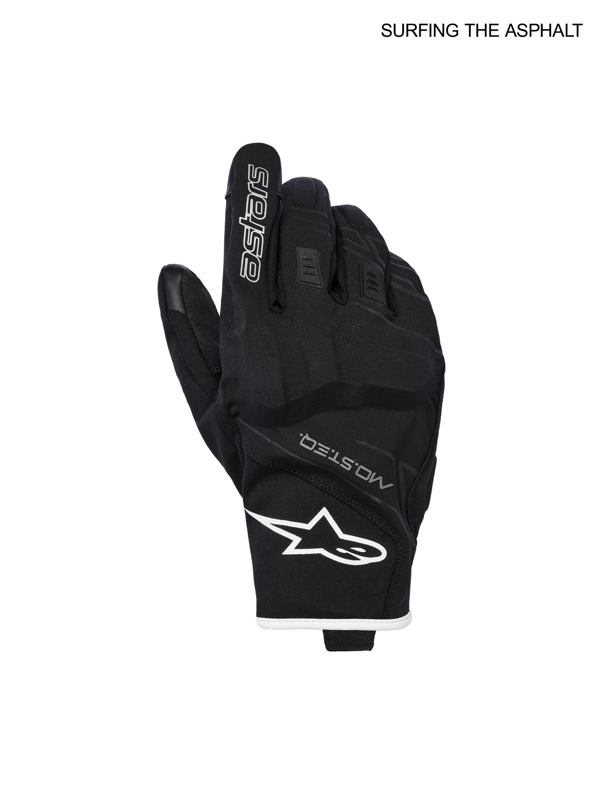 Alpinestars Moblast Waterproof Gloves, men's urban motorcycle riding gloves, Black and Off White, Drystar waterproof textile and goat leather construction with PU knuckles and CE certification