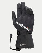 Alpinestars XT-5 GORE-TEX Gloves, Black Adventure Touring Motorcycle Gloves, long cuff gauntlet featuring GORE-TEX and white astars branding, covered knuckle protection, micro-ripstop textile and leather construction, shock cord closure