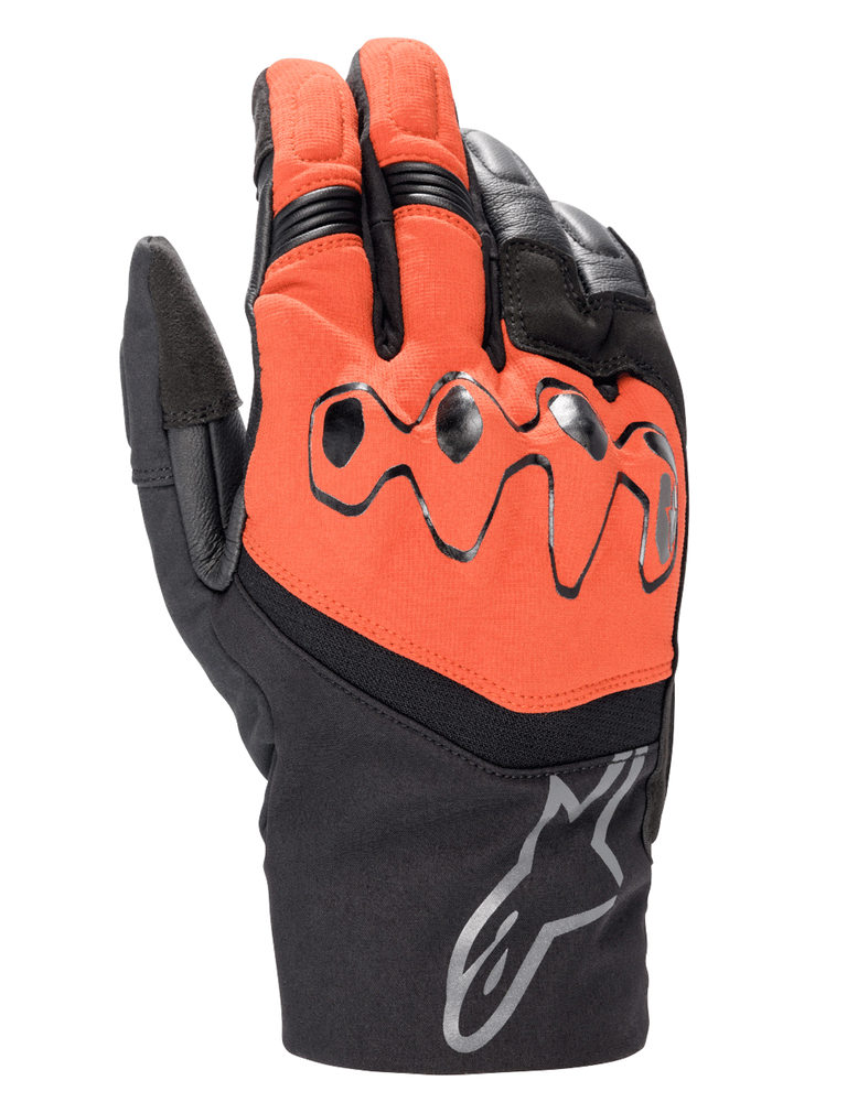 Alpinestars Hyde XT Drystar® XF Gloves, Motorcycle Touring Gloves, Fire Red and Black, featuring protective viscoelastic knuckles, Alpinestars logo on the cuff, and waterproof textile and leather construction.