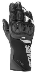 Alpinestars SP-365 Drystar® Gloves, Motorcycle Sport-Road Gloves, Black with White and Silver Accents, hard knuckle protection, long cuff with Drystar logo, leather and softshell construction
