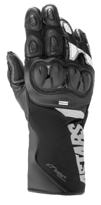 Alpinestars SP-365 Drystar® Gloves, Motorcycle Sport-Road Gloves, Black with White and Silver Accents, hard knuckle protection, long cuff with Drystar logo, leather and softshell construction