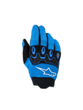 Alpinestars Youth & Kids Full Bore V2 Gloves, Motocross Gloves, Ucla Blue and Black, featuring black TPR knuckle protection, white Alpinestars star logo on the backhand, and breathable stretch fabric, sporty design for off-road riding.