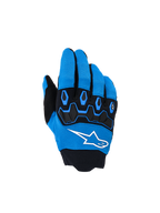 Alpinestars Youth & Kids Full Bore V2 Gloves, Motocross Gloves, Ucla Blue and Black, featuring black TPR knuckle protection, white Alpinestars star logo on the backhand, and breathable stretch fabric, sporty design for off-road riding.