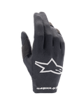 Alpinestars Youth 2024 Radar Gloves, Black Motocross Gloves, Youth MTB Gloves, White Star Logo, Perforated Design for Breathability, Flexible Textile Construction, Sporty Performance Gloves