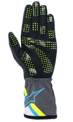 Alpinestars Tech-1 K Race V2 Graphic Glove, Men's Karting Glove, Black and Yellow Fluo, with a high-grip silicone dot palm.