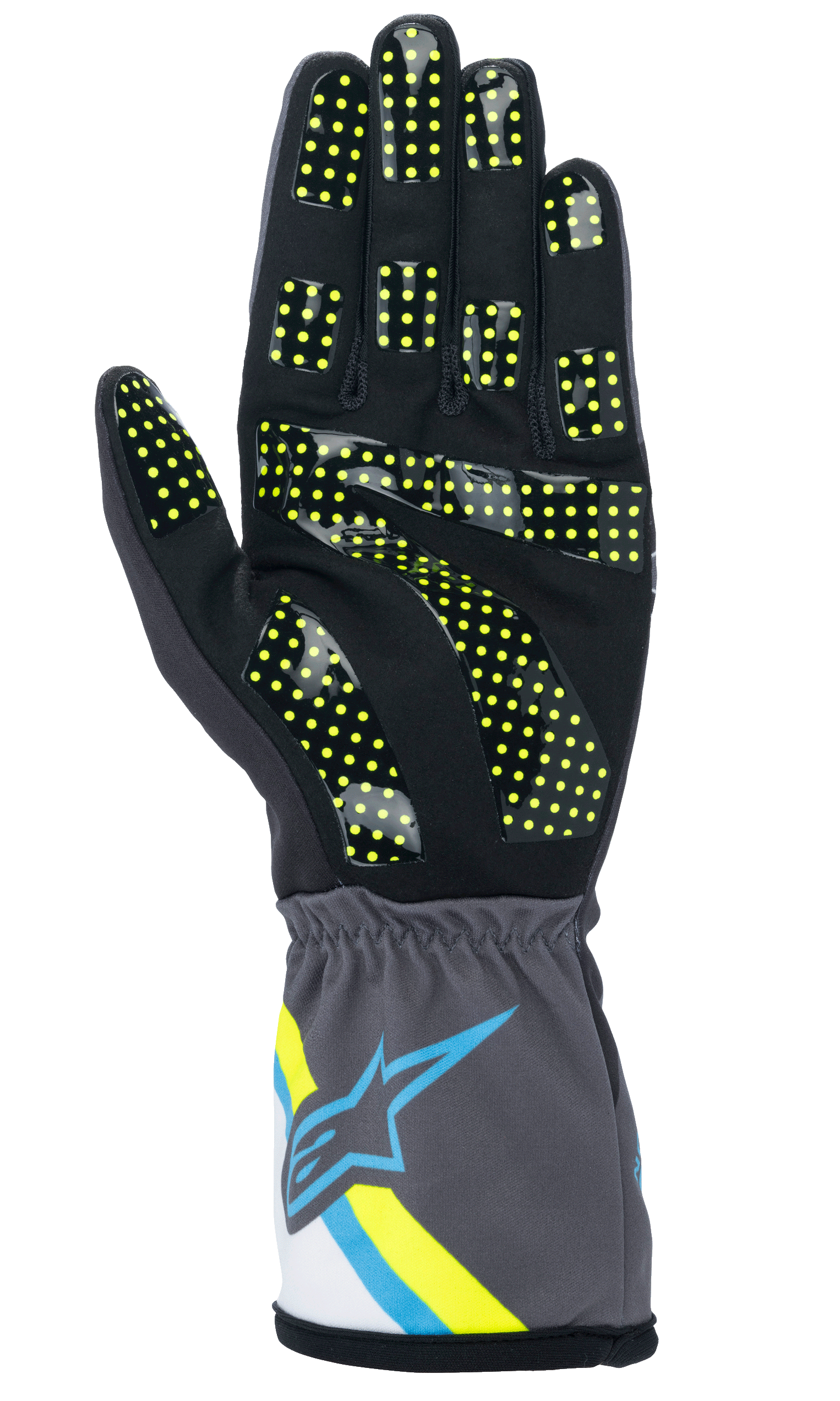 Alpinestars Tech-1 K Race V2 Graphic Glove, Men's Karting Glove, Black and Yellow Fluo, with a high-grip silicone dot palm.
