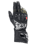 Alpinestars GP Tech V2 Gloves, Motorcycle Racing Gloves, Black with Yellow Stitching and Red Accents, Protective Knuckle Guards, Perforated Cuff for Breathability, Premium Leather Construction