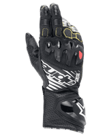 Alpinestars GP Tech V2 Gloves, Motorcycle Racing Gloves, Black with Yellow Stitching and Red Accents, Protective Knuckle Guards, Perforated Cuff for Breathability, Premium Leather Construction