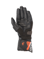 Alpinestars SP-8 V3 Men's Leather Motorcycle Gloves, Black and Red Fluo, palm view with grip inserts and secure cuff closure.