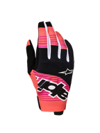 Alpinestars Techstar Gloves 2027, pink and black motocross racing gloves with sublimated graphics and neoprene knuckles.