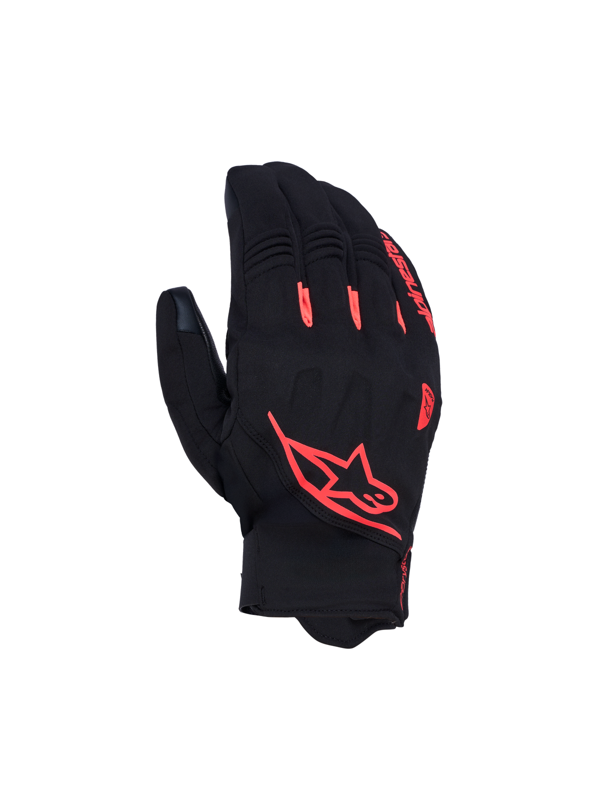 Alpinestars Faster V3 Plasma Drystar Gloves, waterproof motorcycle sport riding gloves, Black and Red Fluo, CE certified with short cuff and adaptive knuckle protection