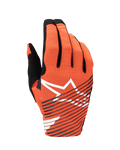 Alpinestars 2025 Radar Pro Gloves, Motocross Gloves, Hot Orange and Black, featuring a large white star logo and black diagonal stripes on a perforated mesh backhand, designed for lightweight performance and airflow