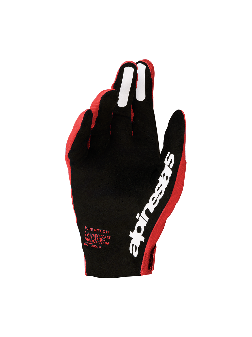 Alpinestars Supertech MX Gloves 2027, Men's Motocross Gloves, Red and Black with perforated palm and silicone grips.