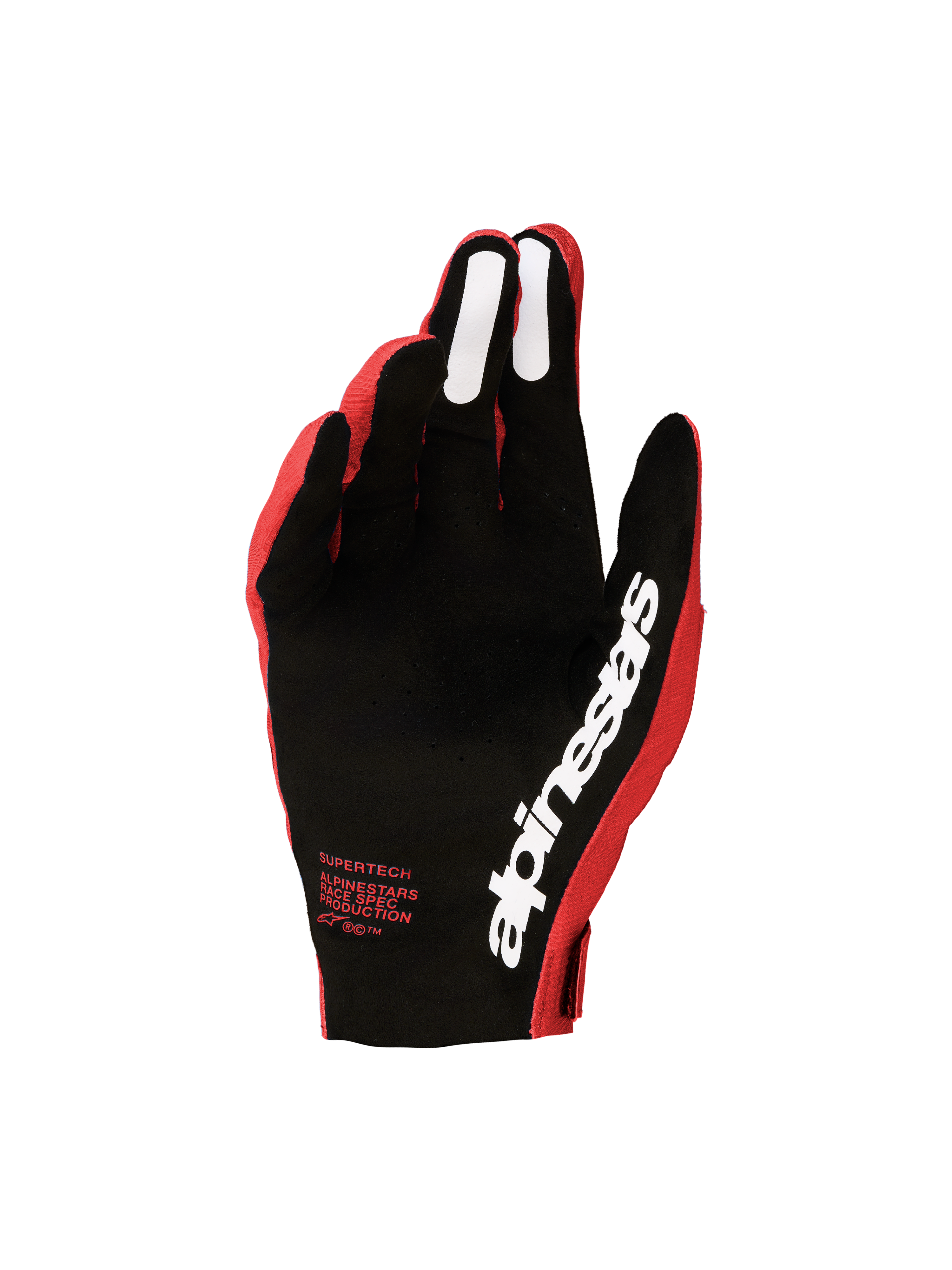Alpinestars Supertech MX Gloves 2027, Men's Motocross Gloves, Red and Black with perforated palm and silicone grips.