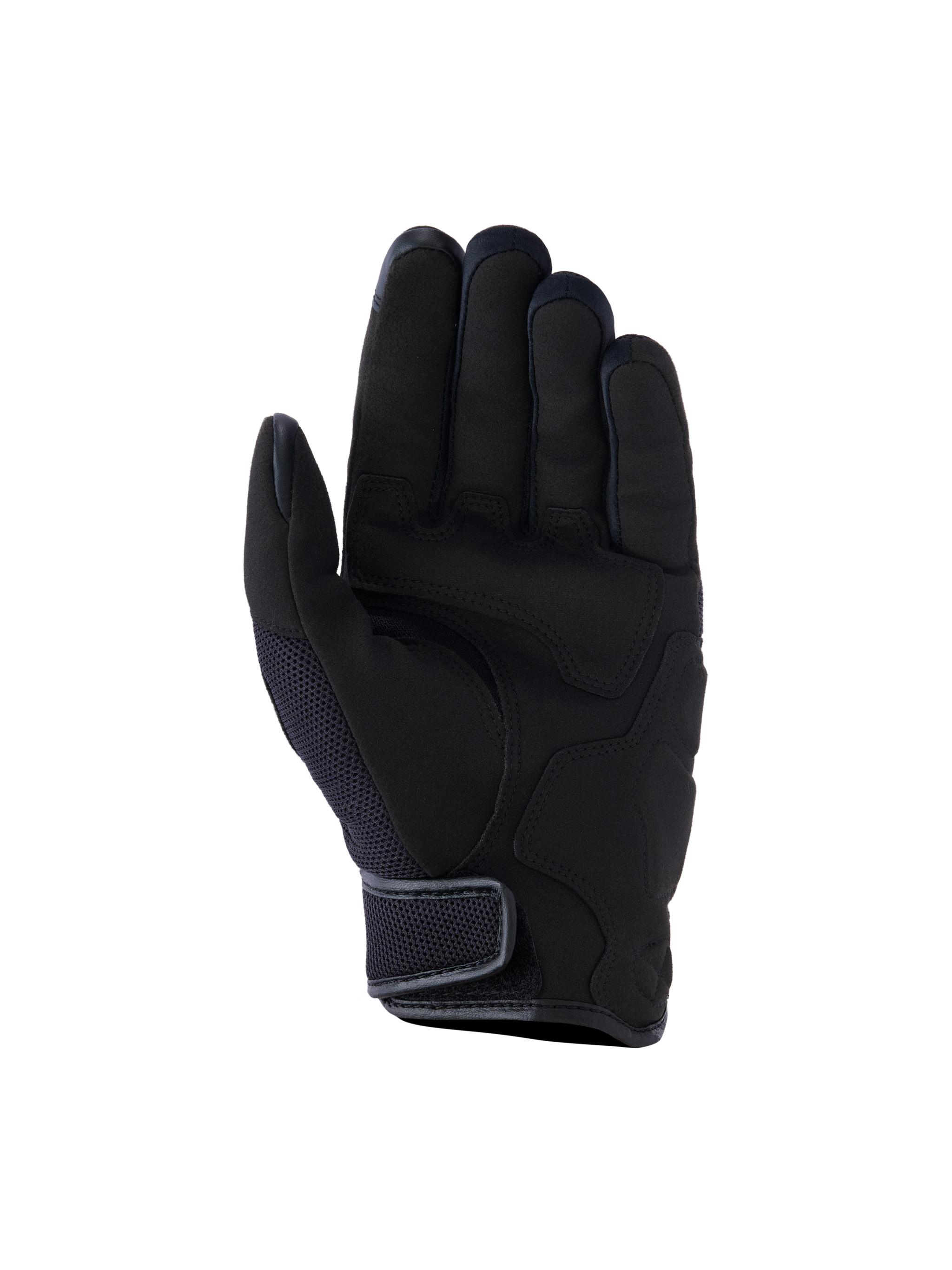 Alpinestars Ignite Gloves, Urban Motorcycle Gloves, Black, palm-side view featuring synthetic suede palm reinforcements, breathable mesh inserts, and hook-and-loop short cuff closure