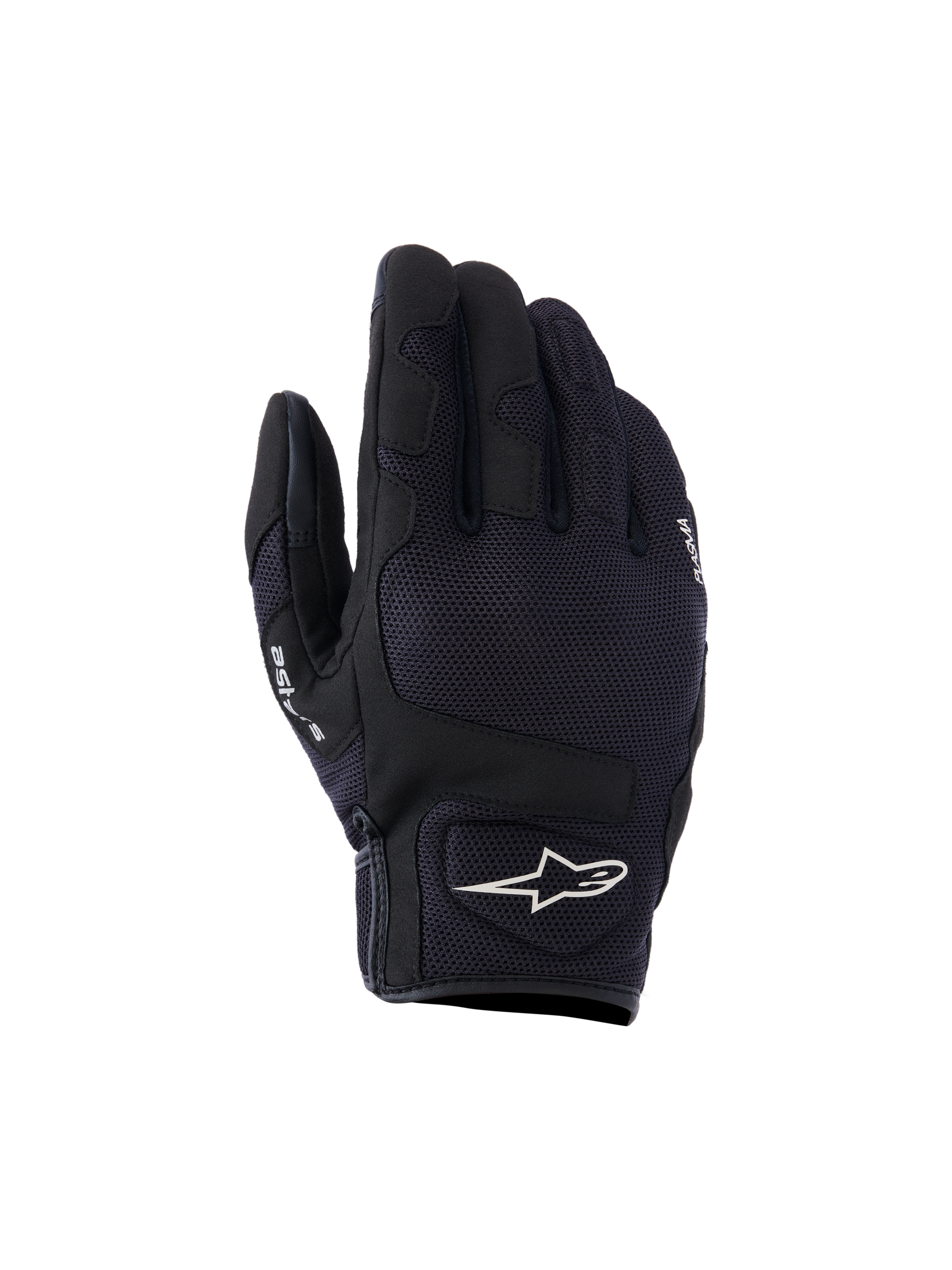 Alpinestars Ignite Gloves, Urban Motorcycle Gloves, Black, featuring a breathable mesh upper, NUCLEON PLASMA knuckle protection, and a white Alpinestars star logo on the cuff.